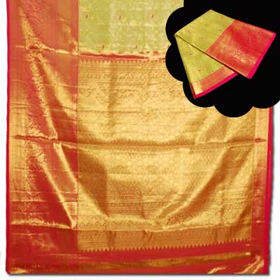 "Kalaneta Parrot Green Kanchi fancy silk saree NSHH-22 (with Blouse) - Click here to View more details about this Product